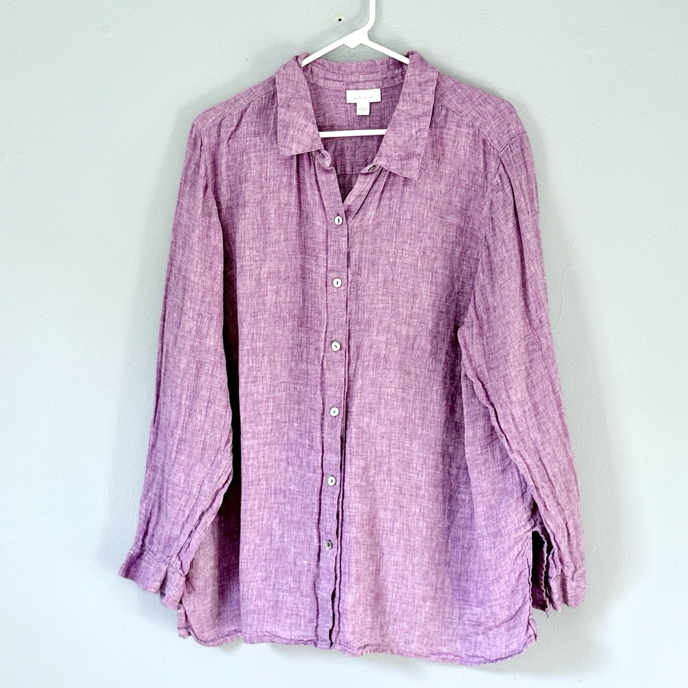 J. Jill Love Linen Top Size 2X Berry Purple Long Sleeve Button Up Minimalist
